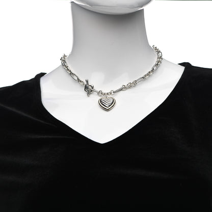 David Yurman Sterling Silver 18K Yellow Gold Cable Heart Figaro Necklace 2 of 4