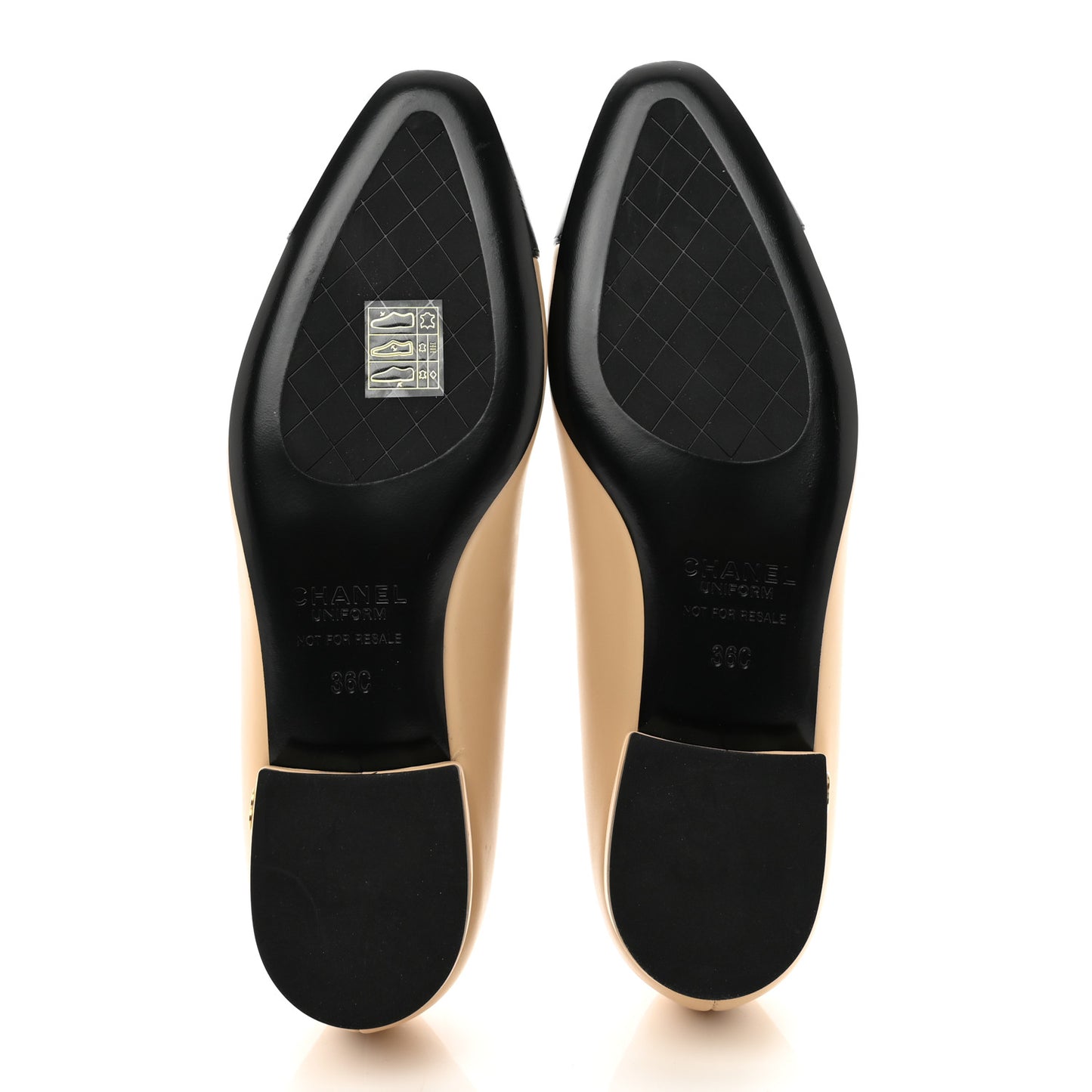 Lambskin Cap Toe CC Uniform Ballerina Flats 36 Beige Black