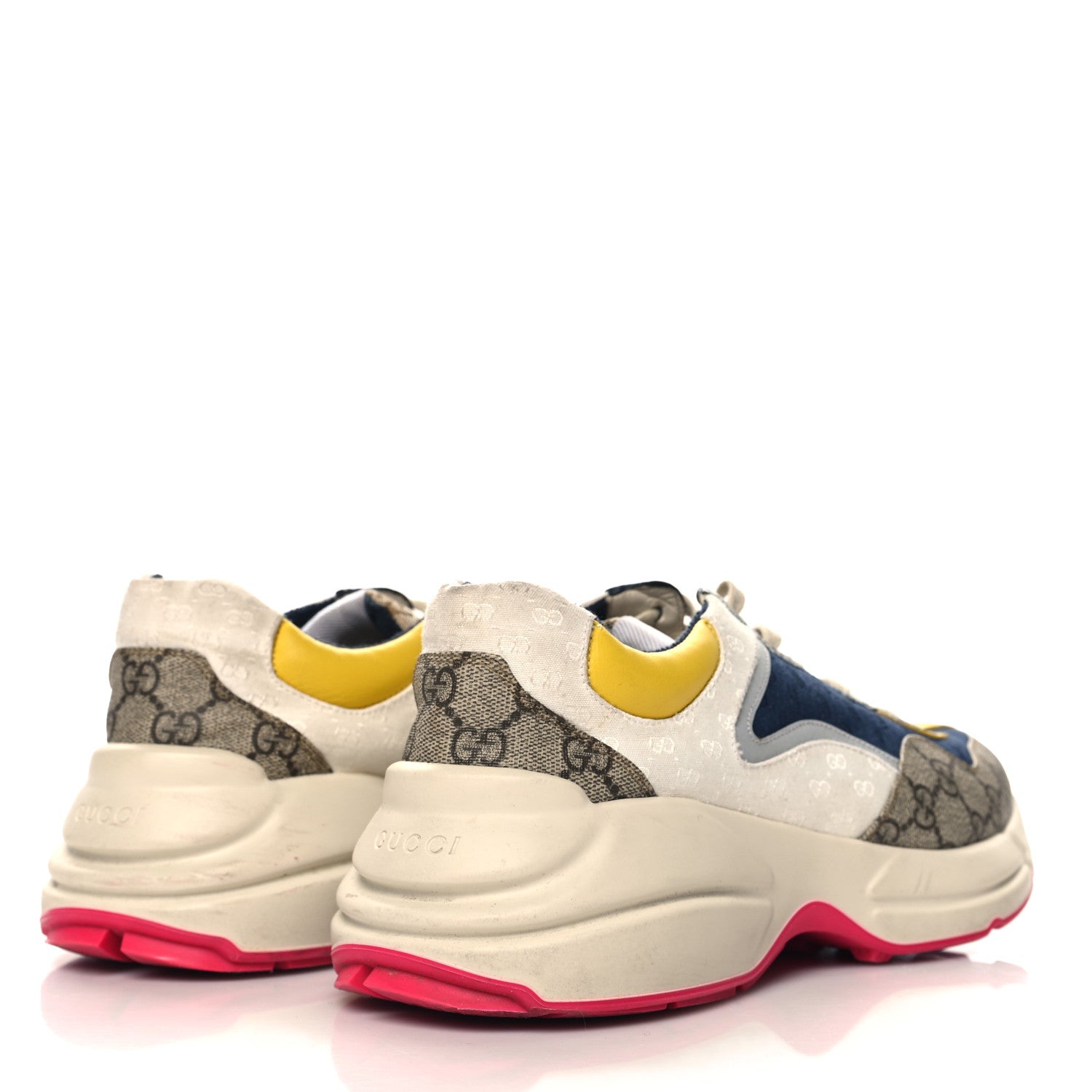 Gucci GG Supreme Monogram Mix Monogram Mens Rhyton Sneakers 9 London Blue Beige Sun Yellow 5 of 10