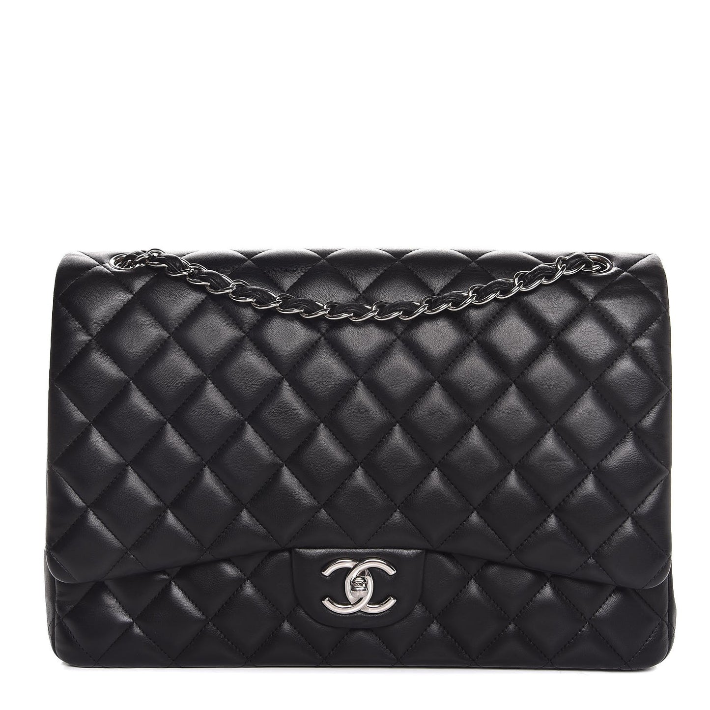Lambskin Quilted Maxi Double Flap Black
