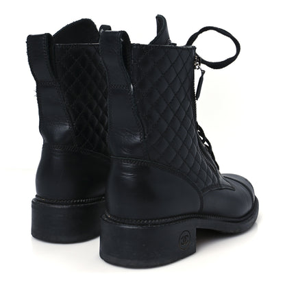 Chanel Calfskin Quilted Lace Up Combat Boots 39 Black 5 of 12