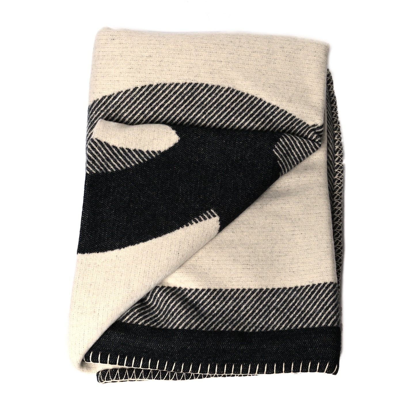 Merino Wool Cashmere CC Throw Blanket Black Beige