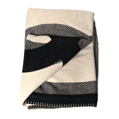 Chanel Merino Wool Cashmere CC Throw Blanket Black Beige 2 of 3