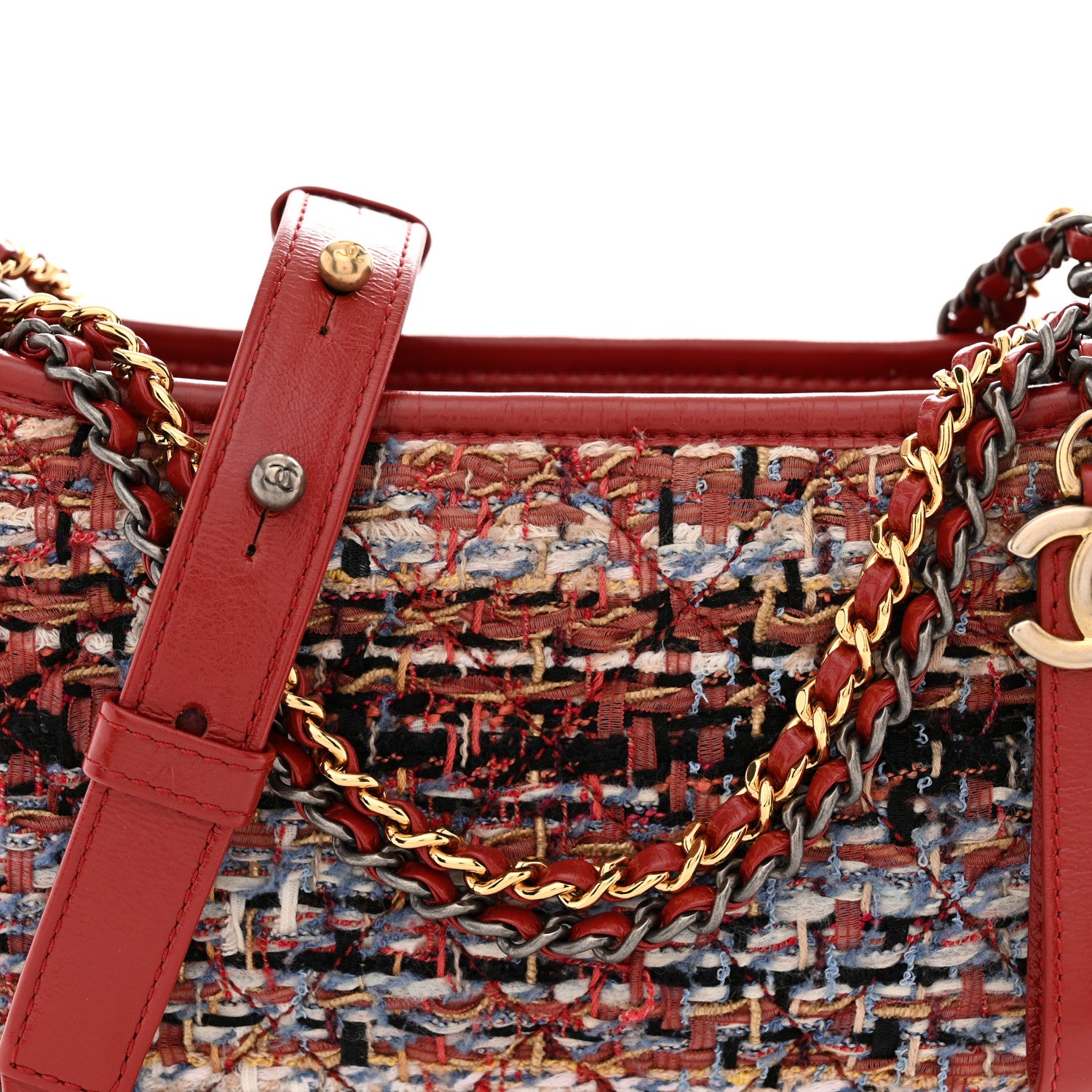 Chanel Tweed Calfskin Small Gabrielle Hobo Red 8 of 10