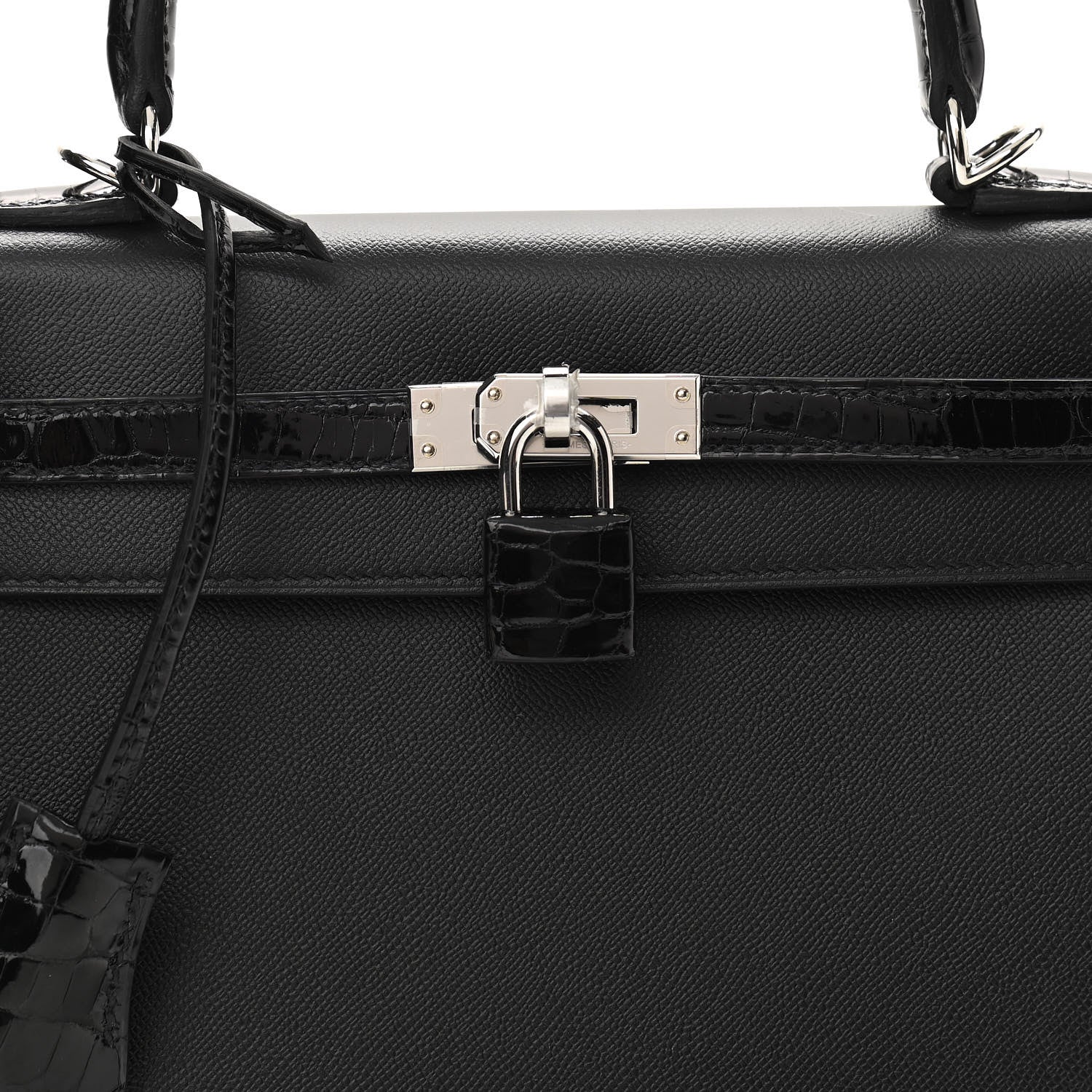 Hermes Madame Calfskin Shiny Niloticus Crocodile Kelly Sellier Touch 25 Black 8 of 11