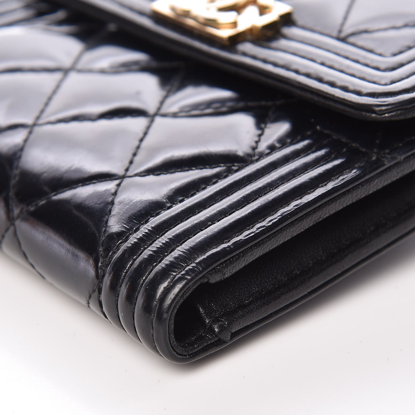 Patent Quilted Compact Boy Wallet Black