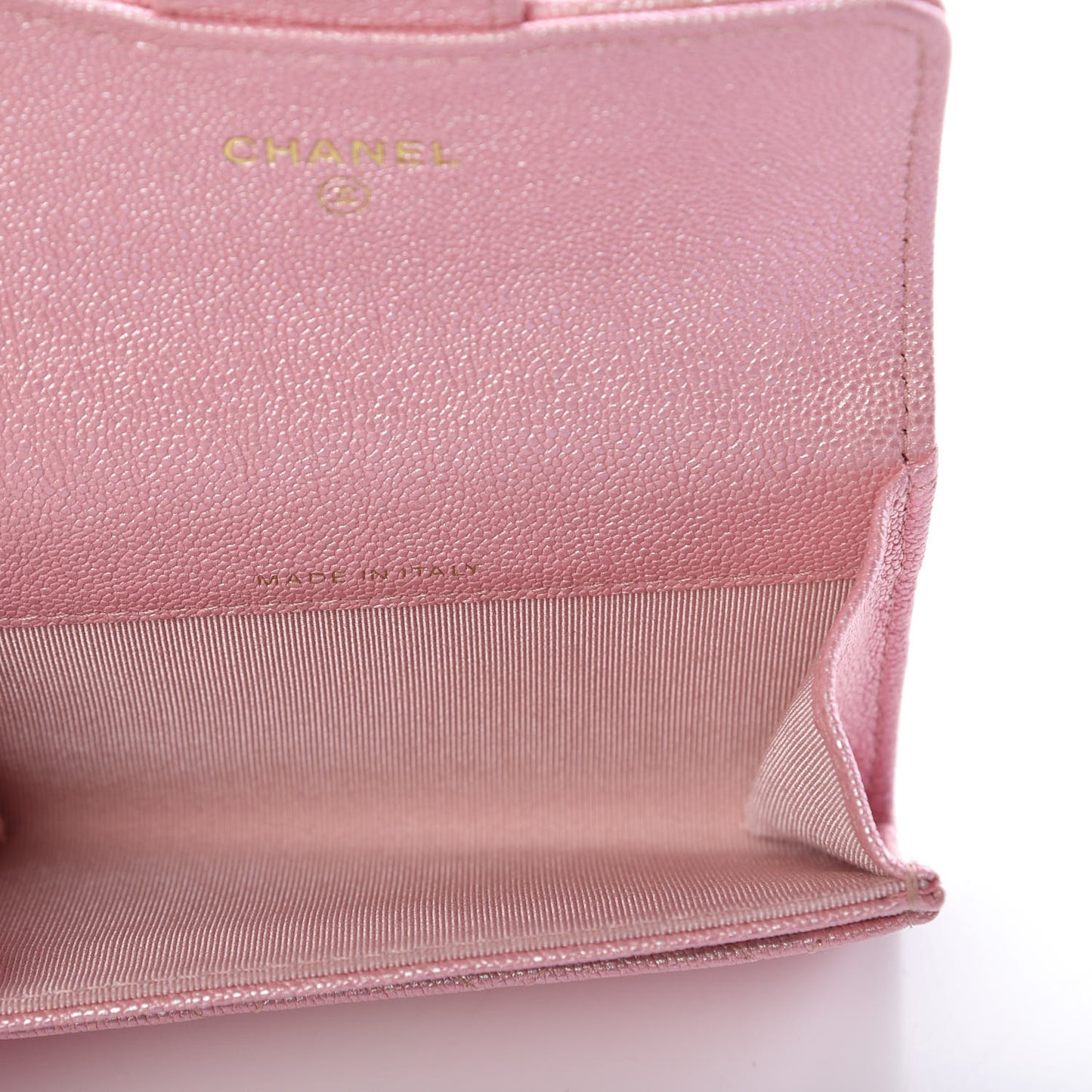 Iridescent Caviar Quilted Flap Card Holder Rose Pink