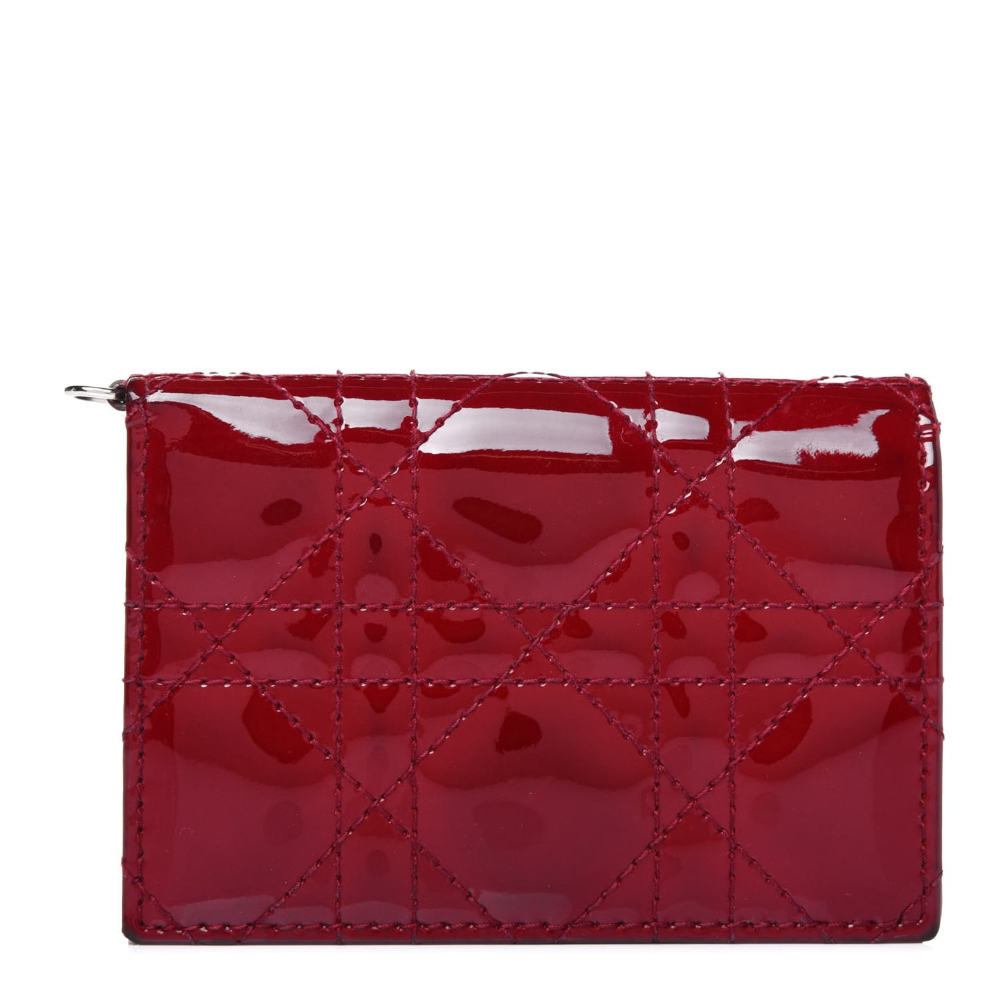 Patent Cannage Small Lady Dior Flap Card Holder Scarlet
