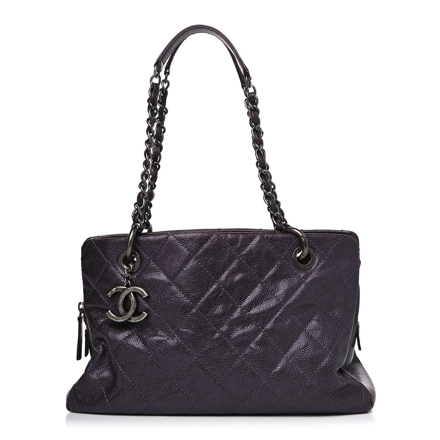 Iridescent Caviar Quilted Chic Shopping Tote Purple
