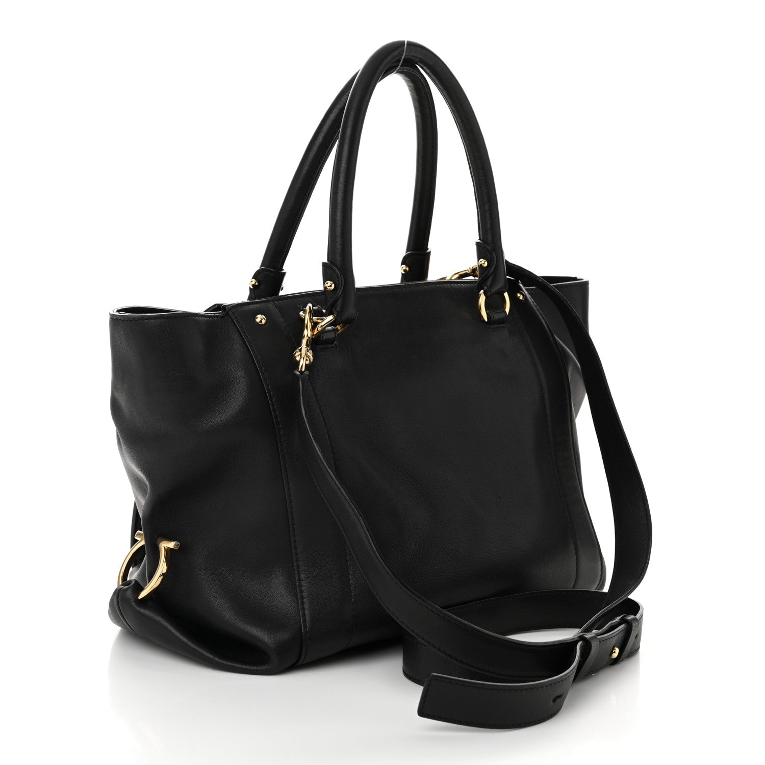 Salvatore Ferragamo Calfskin Trifolio Shopping Tote Black 3 of 10