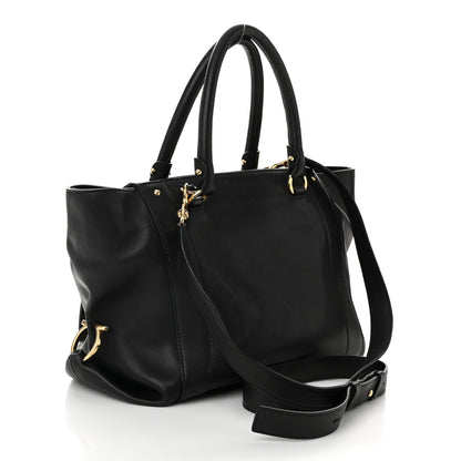Salvatore Ferragamo Calfskin Trifolio Shopping Tote Black 3 of 10