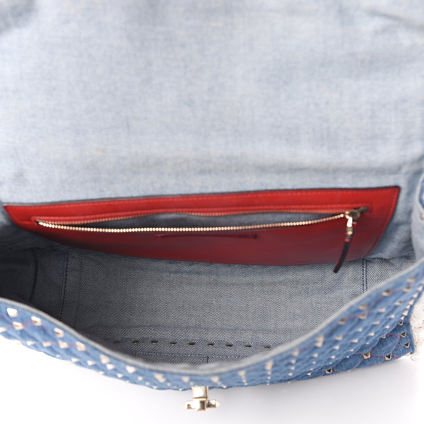 Denim Fringe Maxi Rockstud Spike Shoulder Bag Blue