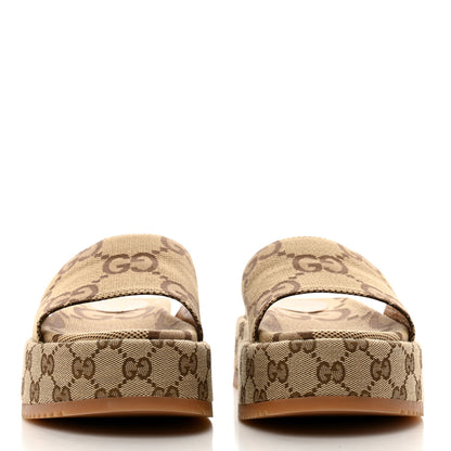 Gucci Monogram Maxi GG Angelina Platform 55mm Slide Sandals 39 Camel Ebony 2 of 8