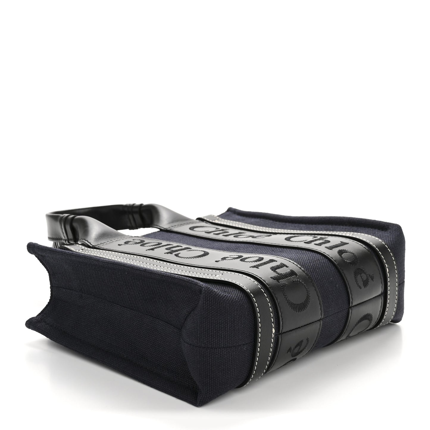 Calfskin Linen Small Woody Tote Deep Denim