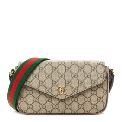 Gucci GG Supreme Monogram Textured Dollar Calfskin Web Mini Ophidia Envelope Shoulder Bag Beige Ebony 1 of 10