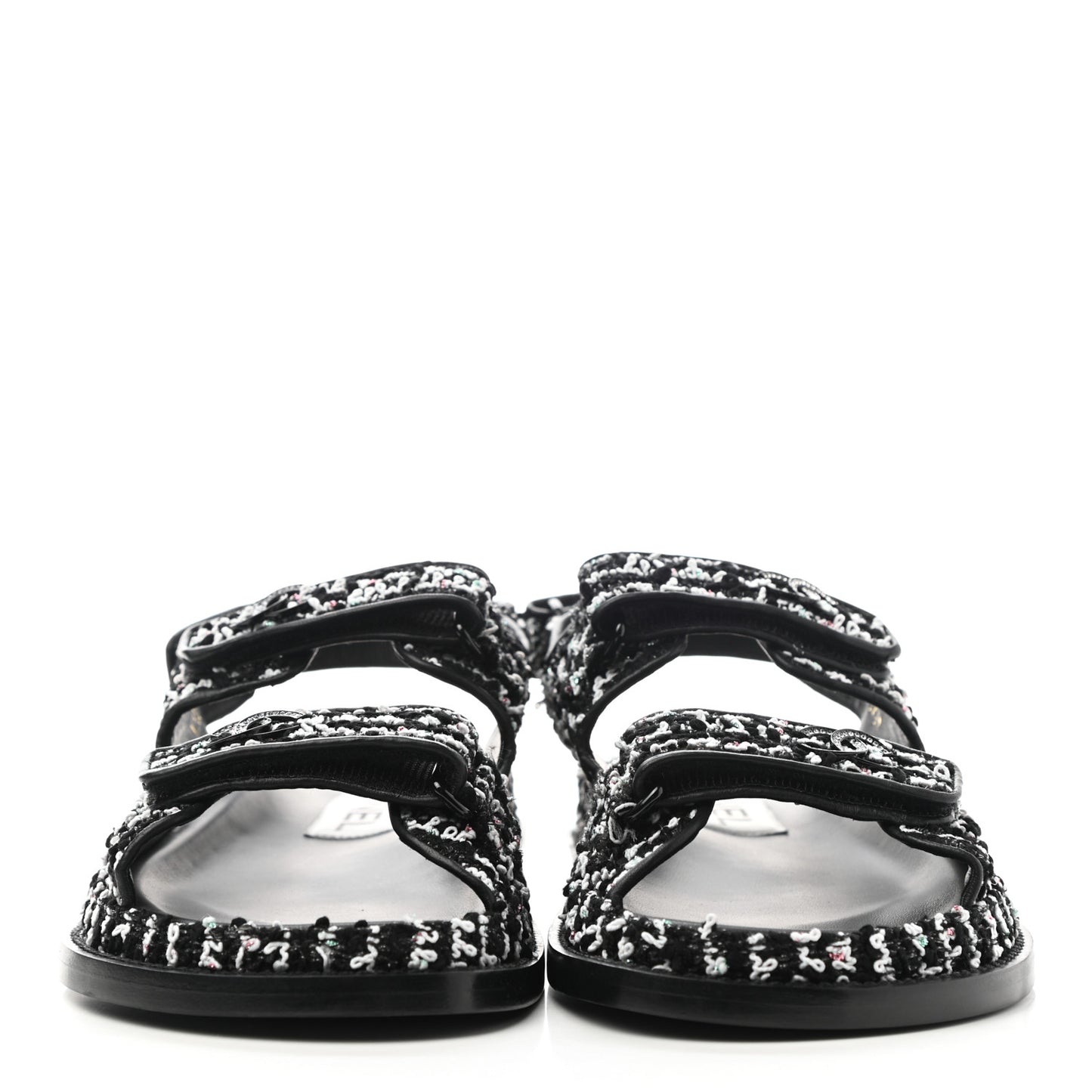Tweed Lambskin Dad Sandals 38 Black White