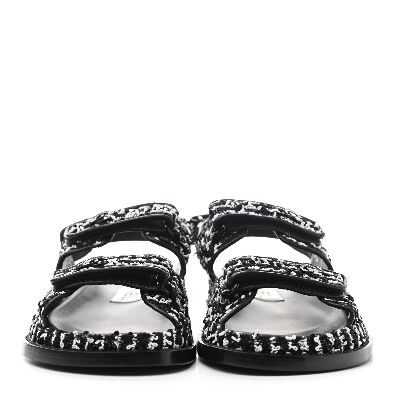 Chanel Tweed Lambskin Dad Sandals 38 Black White 2 of 9