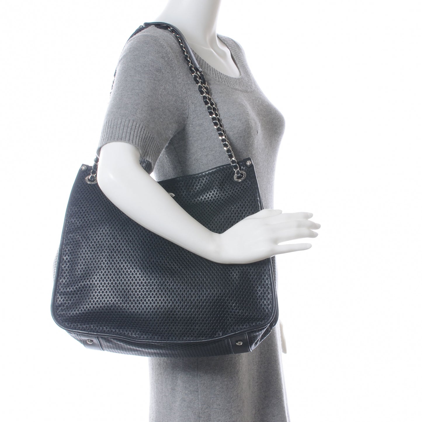 Calfskin Perforated Up In The Air Tote Black