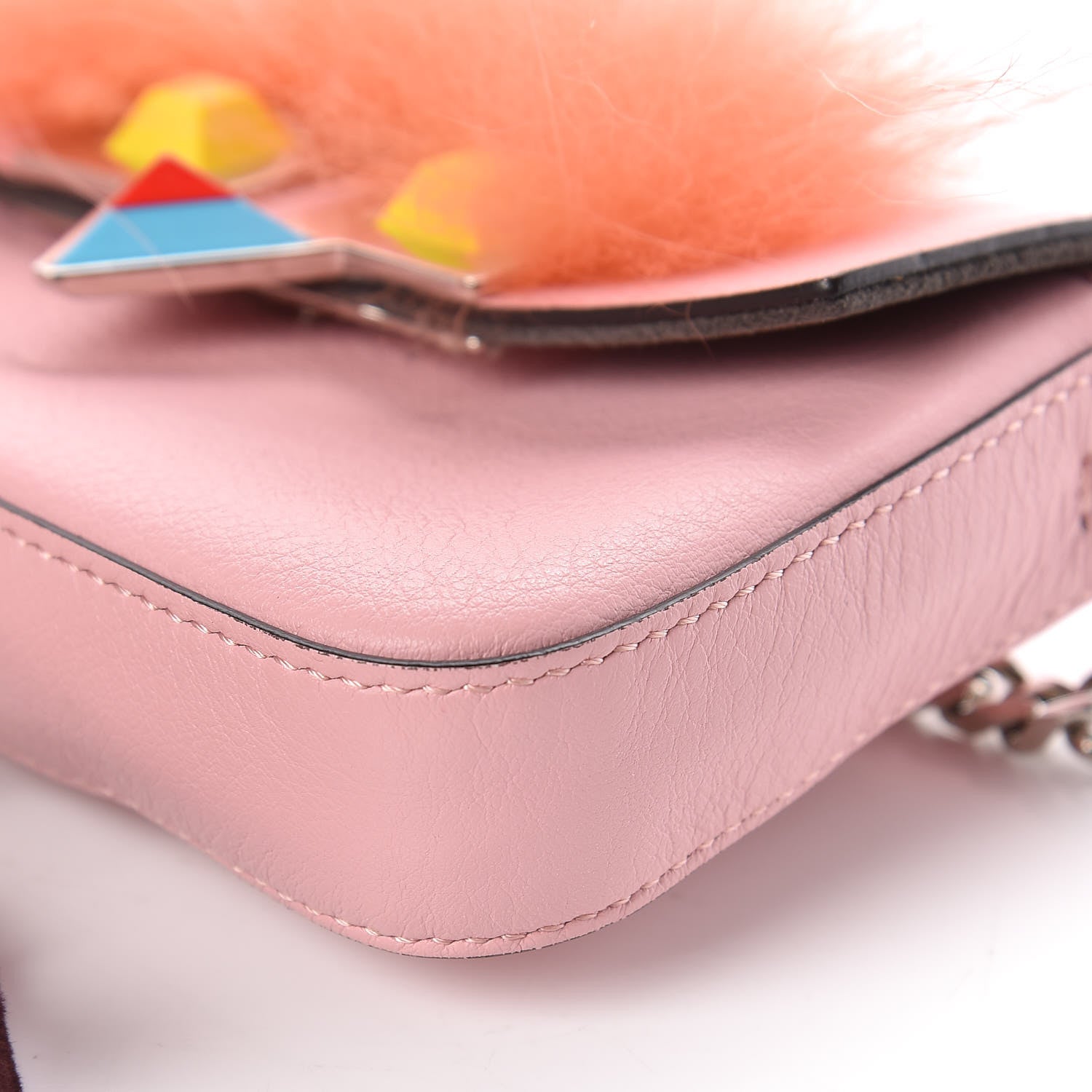 Fendi Calfskin Rabbit Fox Fur Hypnoteyes Micro Baguette Bubblegum 10 of 10
