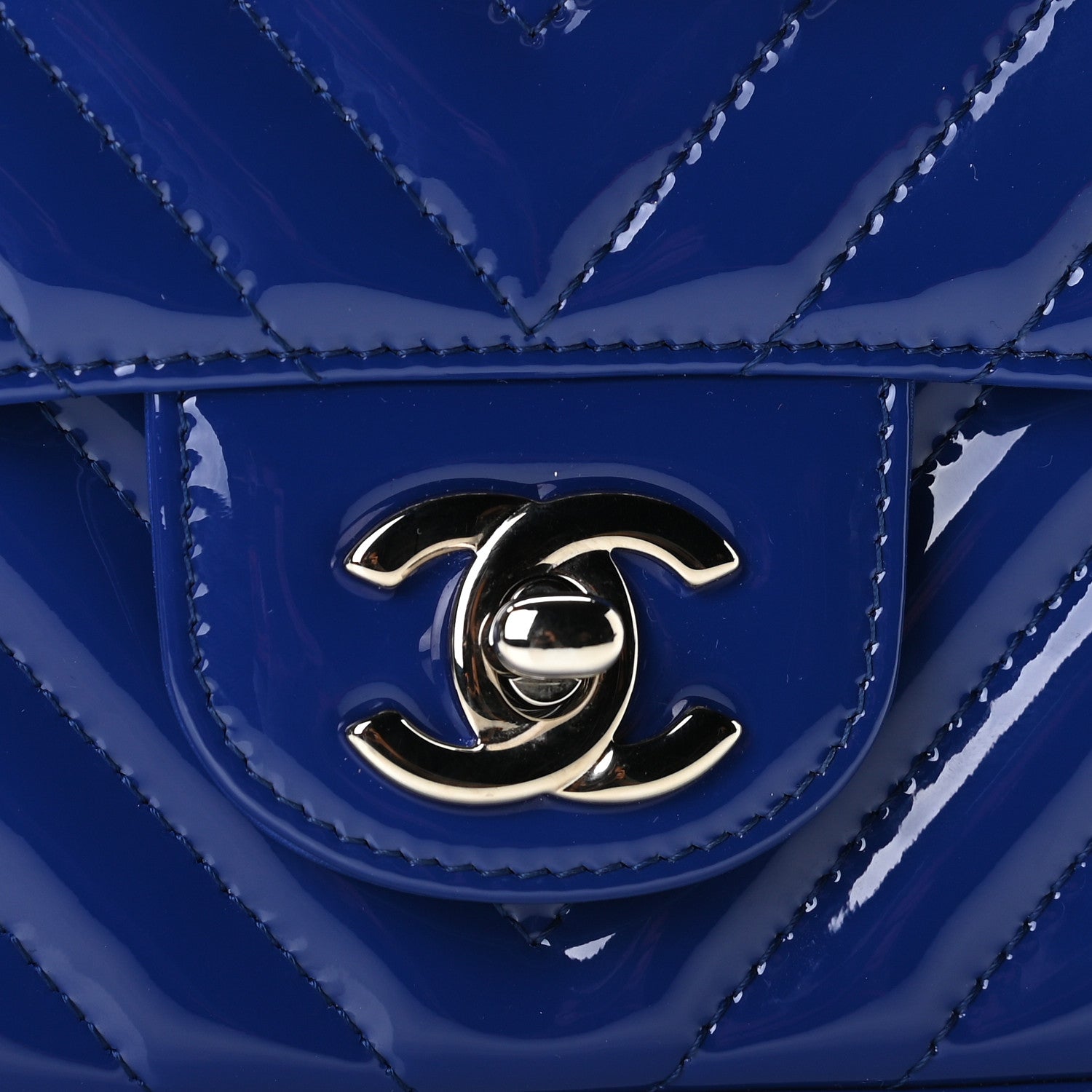 Chanel Patent Chevron Quilted Mini Square Flap Blue 7 of 10