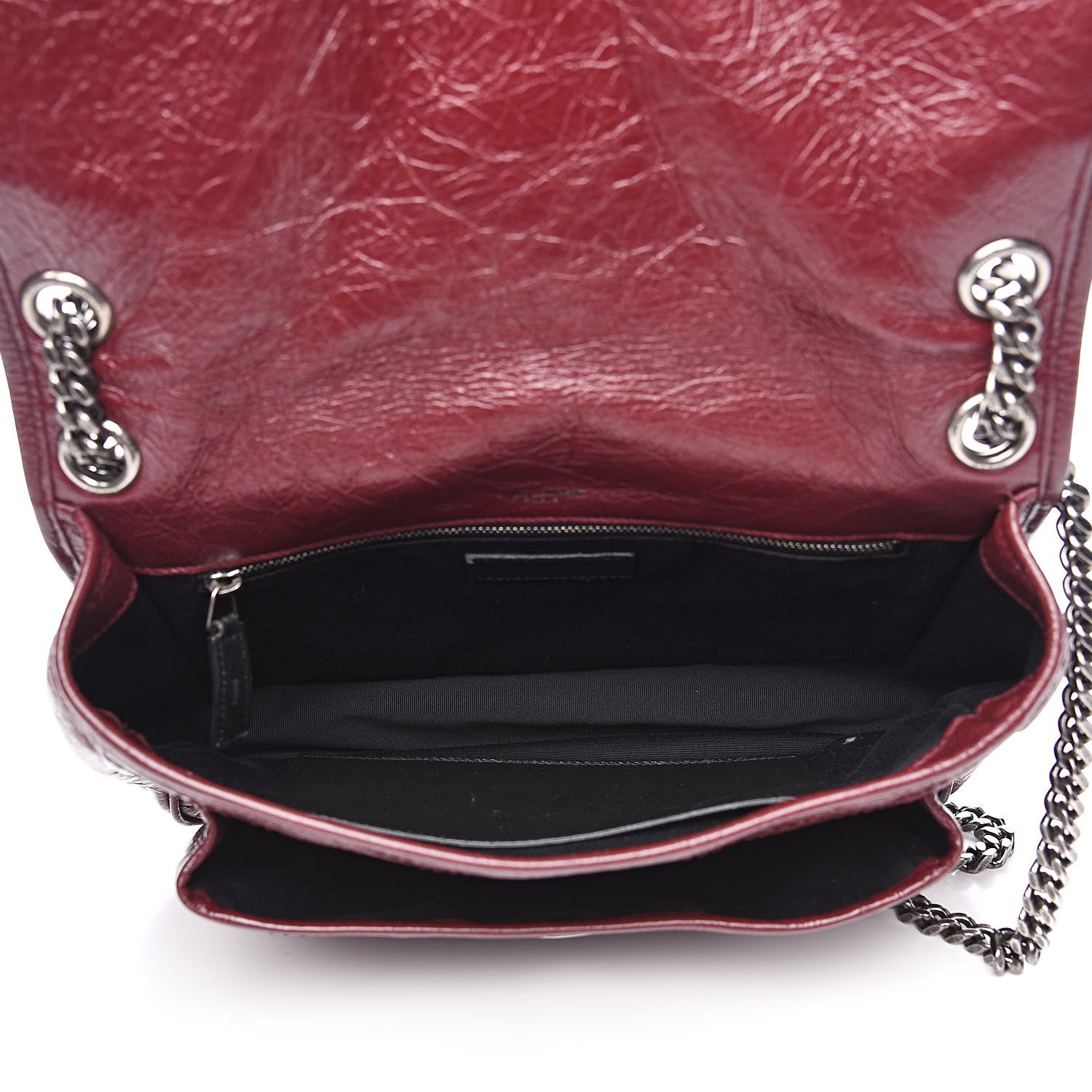 Saint Laurent Crinkled Calfskin Matelasse Monogram Medium Niki Chain Satchel Burgundy 5 of 11