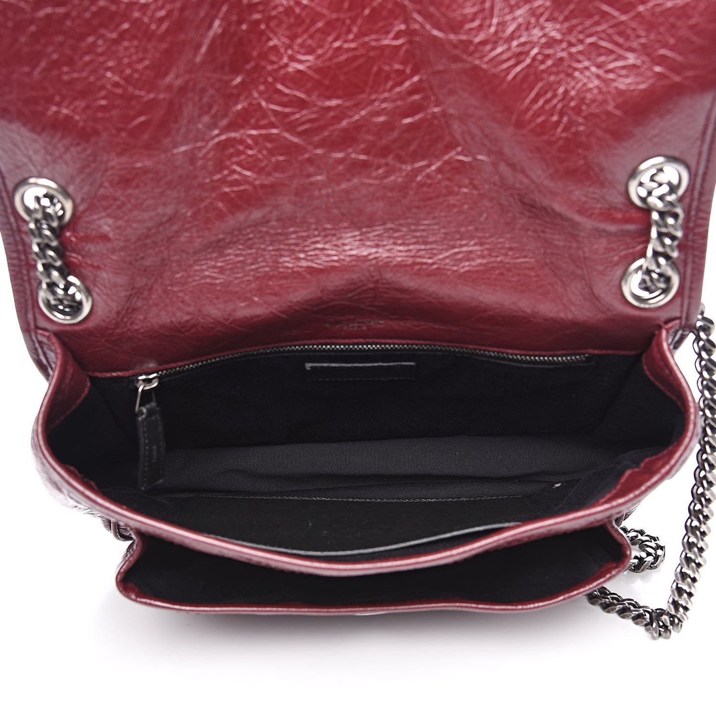 Crinkled Calfskin Matelasse Monogram Medium Niki Chain Satchel Burgundy