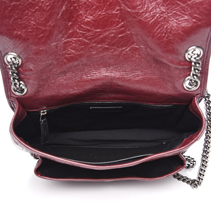Saint Laurent Crinkled Calfskin Matelasse Monogram Medium Niki Chain Satchel Burgundy 5 of 13