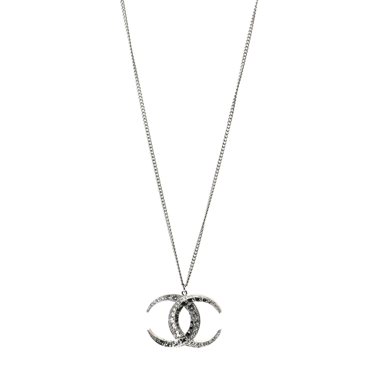 Baguette Crystal Moon CC Necklace Silver
