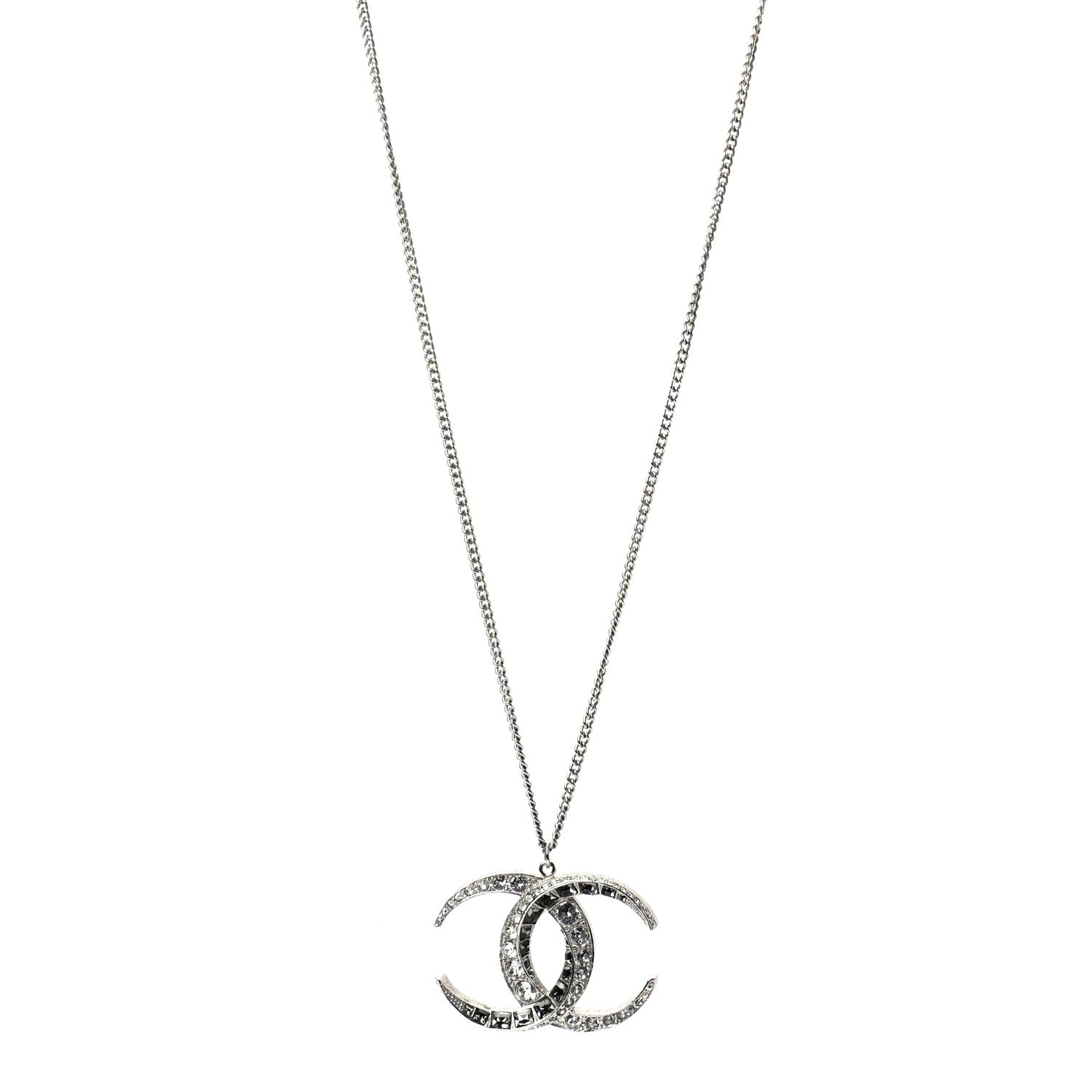 Chanel Baguette Crystal Moon CC Necklace Silver 1 of 5