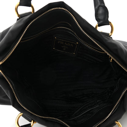 Prada Tessuto Nylon Soft Calfskin Shopping Satchel Black 5 of 9