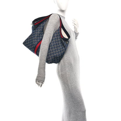 Gucci Denim GG Monogram Web Large Giglio Tote Blue 2 of 10