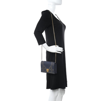 Christian Dior Denim Studded Diorama Wallet On Chain Blue 2 of 10