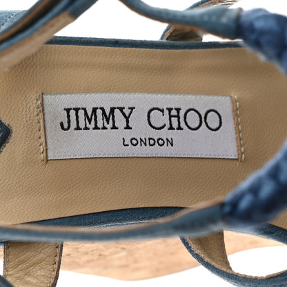 Jimmy Choo Suede Rope Wynwood 130 Wedge Sandals 37 Butterfly Blue 6 of 9
