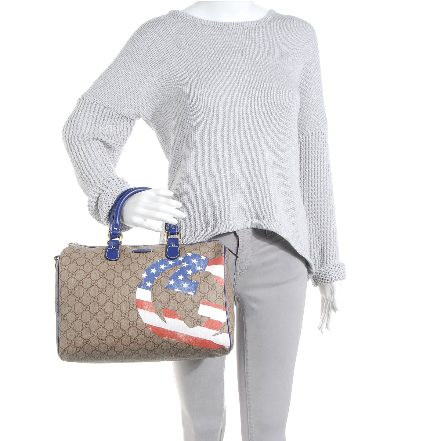 GG Plus Monogram Medium Boston USA Flag Unicef Duffle Blue