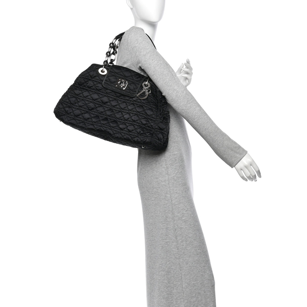 Christian Dior Satin Cannage Charming Lock Flap Shoulder Bag Black 2 of 10