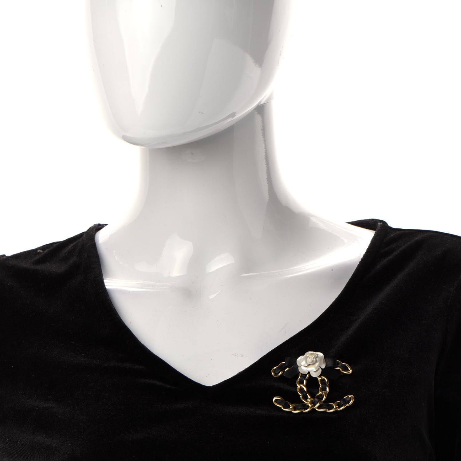 Chanel Metal Calfskin Chain 90's Camellia Brooch Black Gold 2 of 5