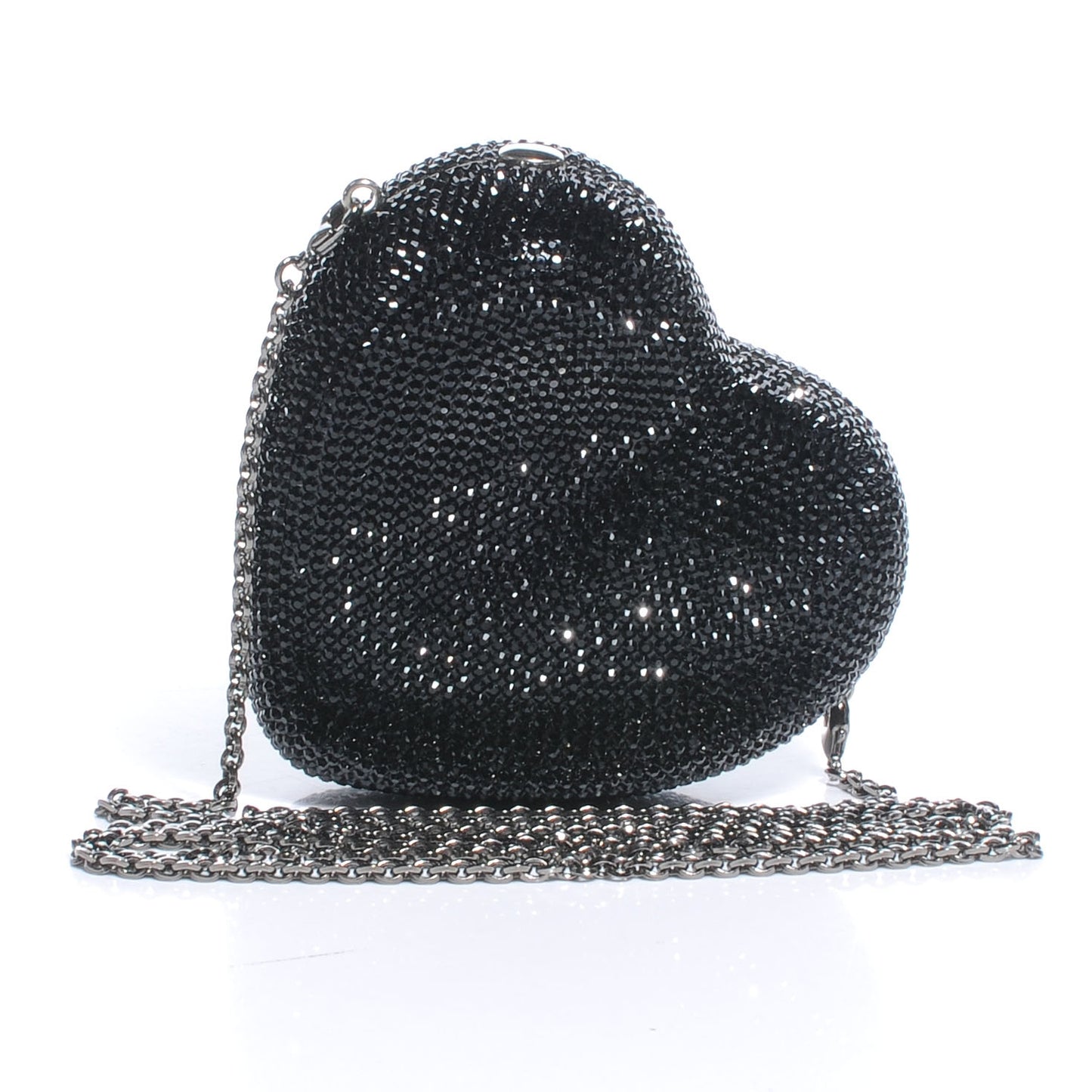 Crystal Heart Minaudiere Clutch Black