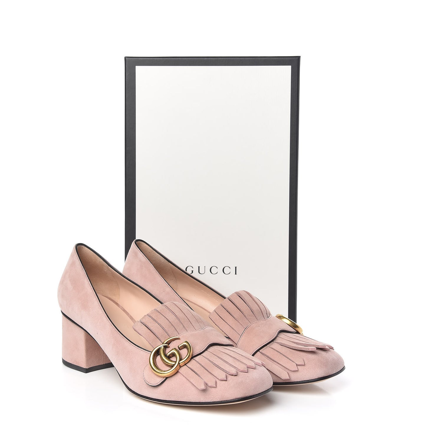 Kid Scamosciato GG Marmont Fringe 50mm Loafer Pumps 40 Crystal Pink