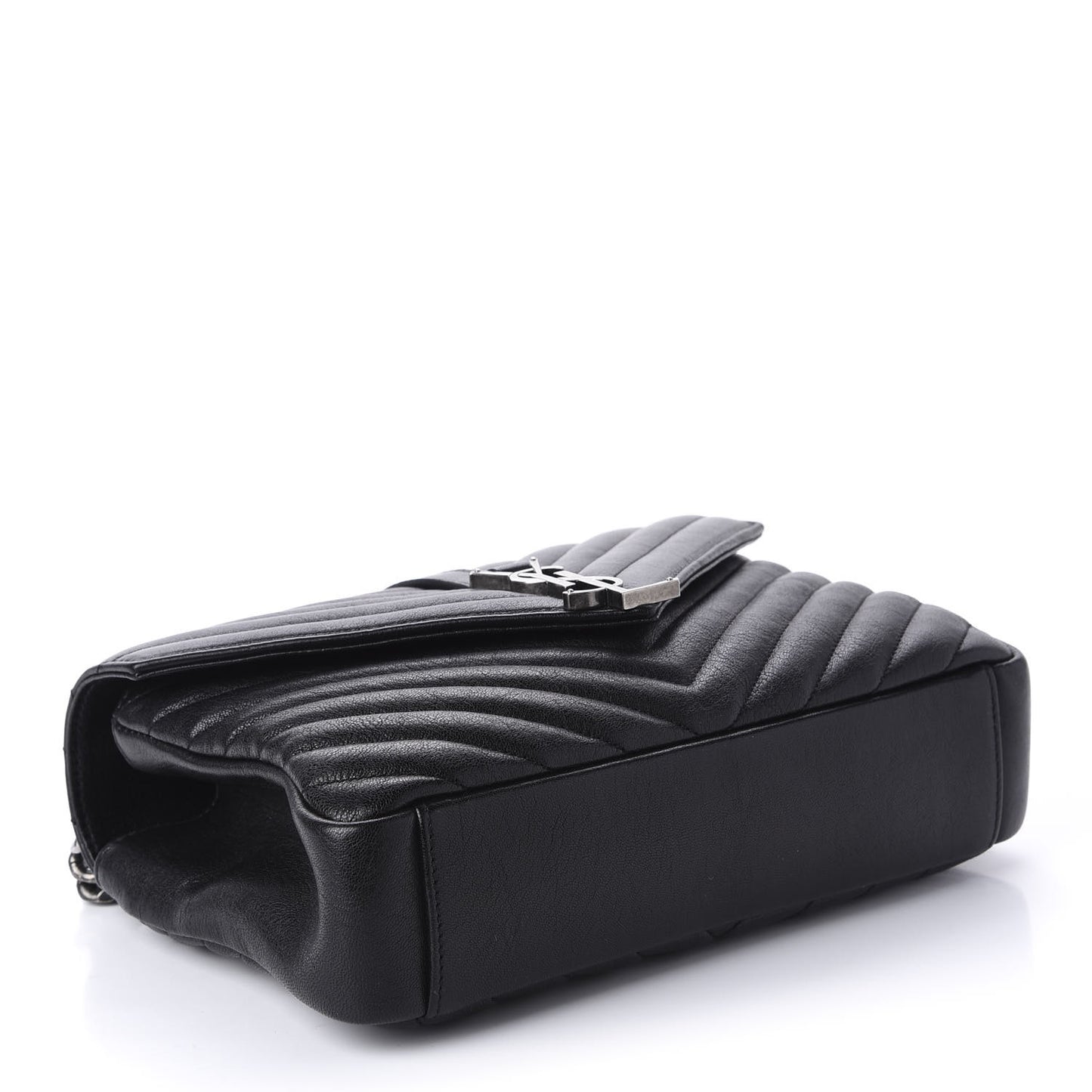 Sheepskin Matelasse Chevron Monogram Medium College Bag Black