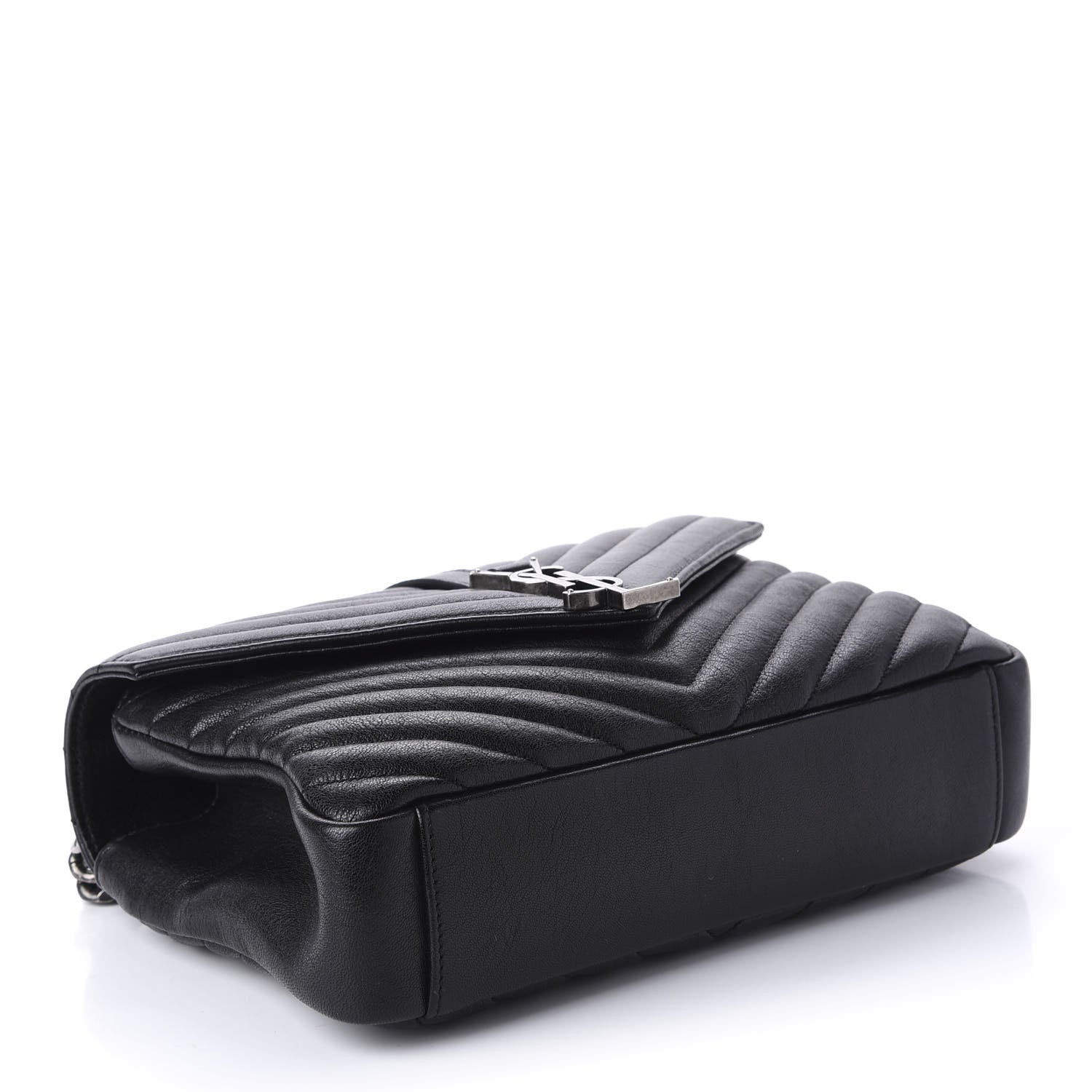 Saint Laurent Sheepskin Matelasse Chevron Monogram Medium College Bag Black 4 of 12