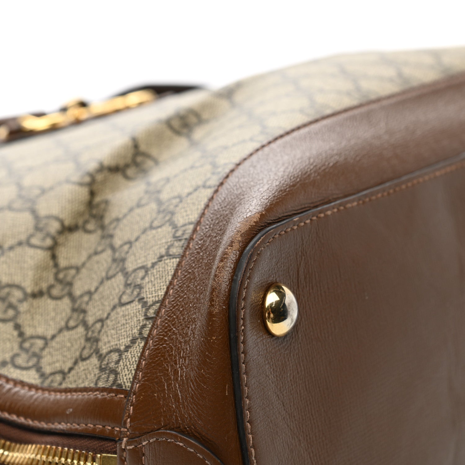 Gucci GG Supreme Monogram Azalea Calfskin Horsebit 1955 Duffle Bag Beige Ebony Brown Sugar 14 of 17
