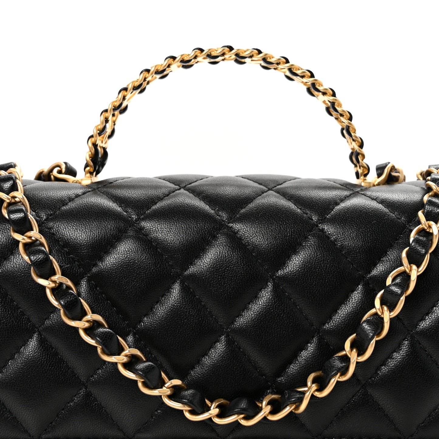 Lambskin Quilted Small Strass On Top Flap Bag Black
