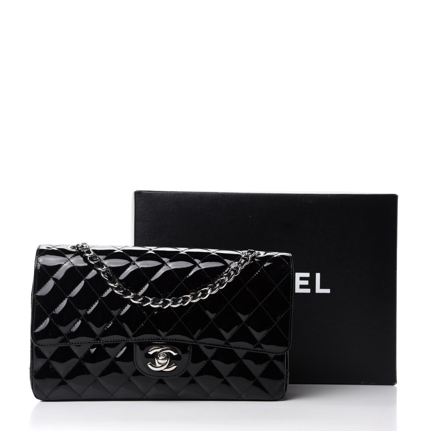 Patent Quilted Medium Double Flap Black