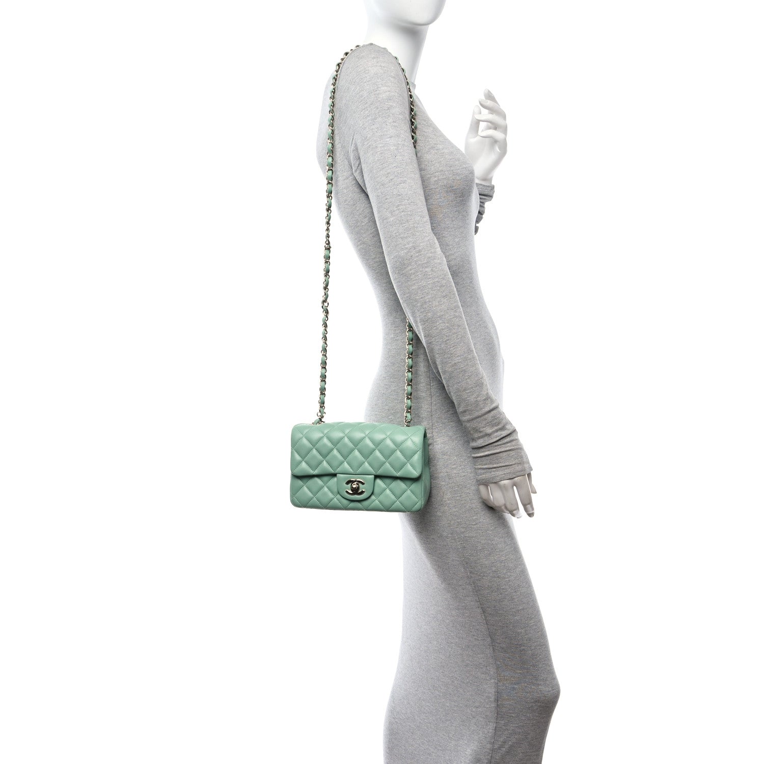 Chanel Lambskin Quilted Mini Rectangular Flap Light Green 2 of 10