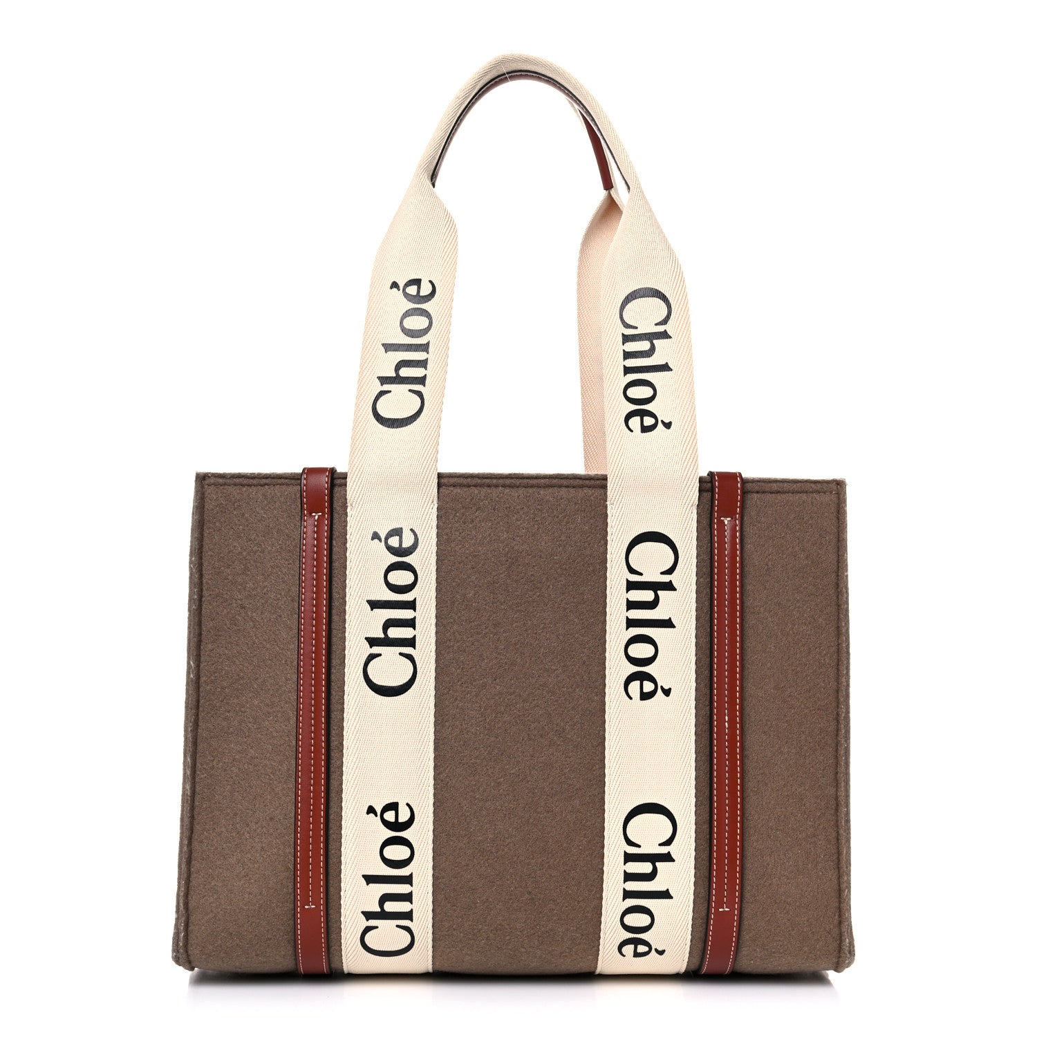 Chloe Felt Shiny Calfskin Medium Woody Ribbon Tote Light Brown 1 of 11