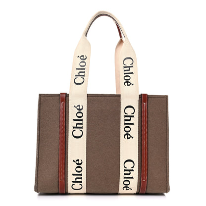 Chloe Felt Shiny Calfskin Medium Woody Ribbon Tote Light Brown 1 of 11