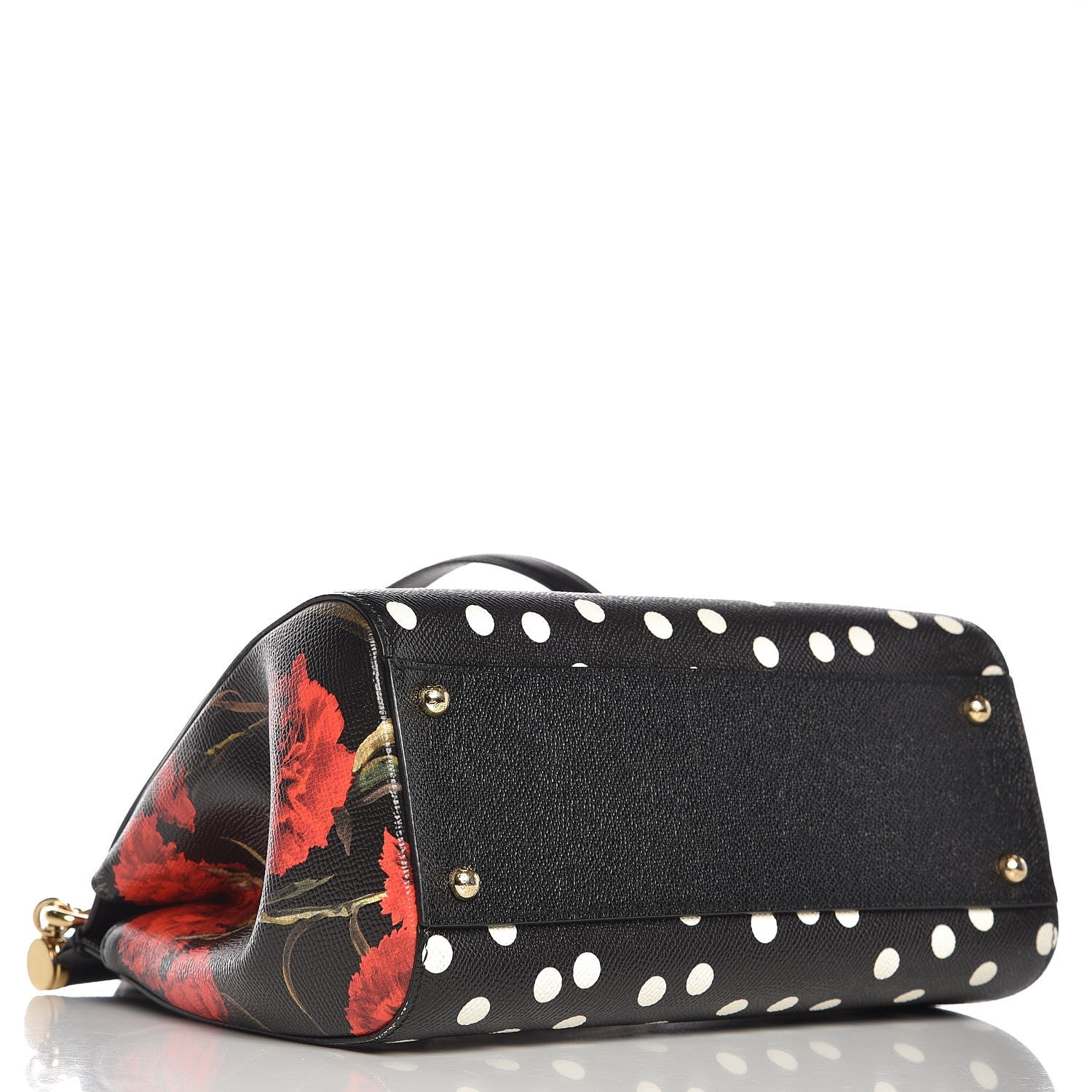 Dolce & Gabbana Dauphine Polka Dot Floral Print Medium Miss Sicily Satchel Black 4 of 13