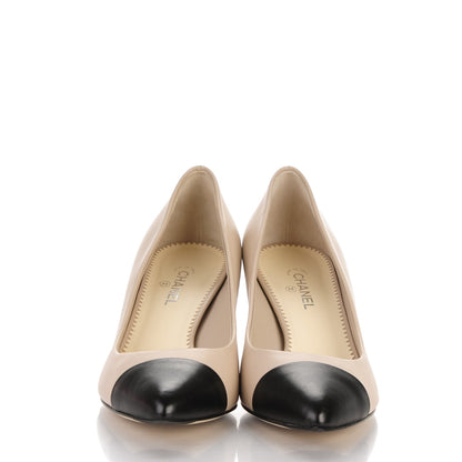 Chanel Lambskin Cap Toe CC Pumps 37.5 Beige Black 2 of 7