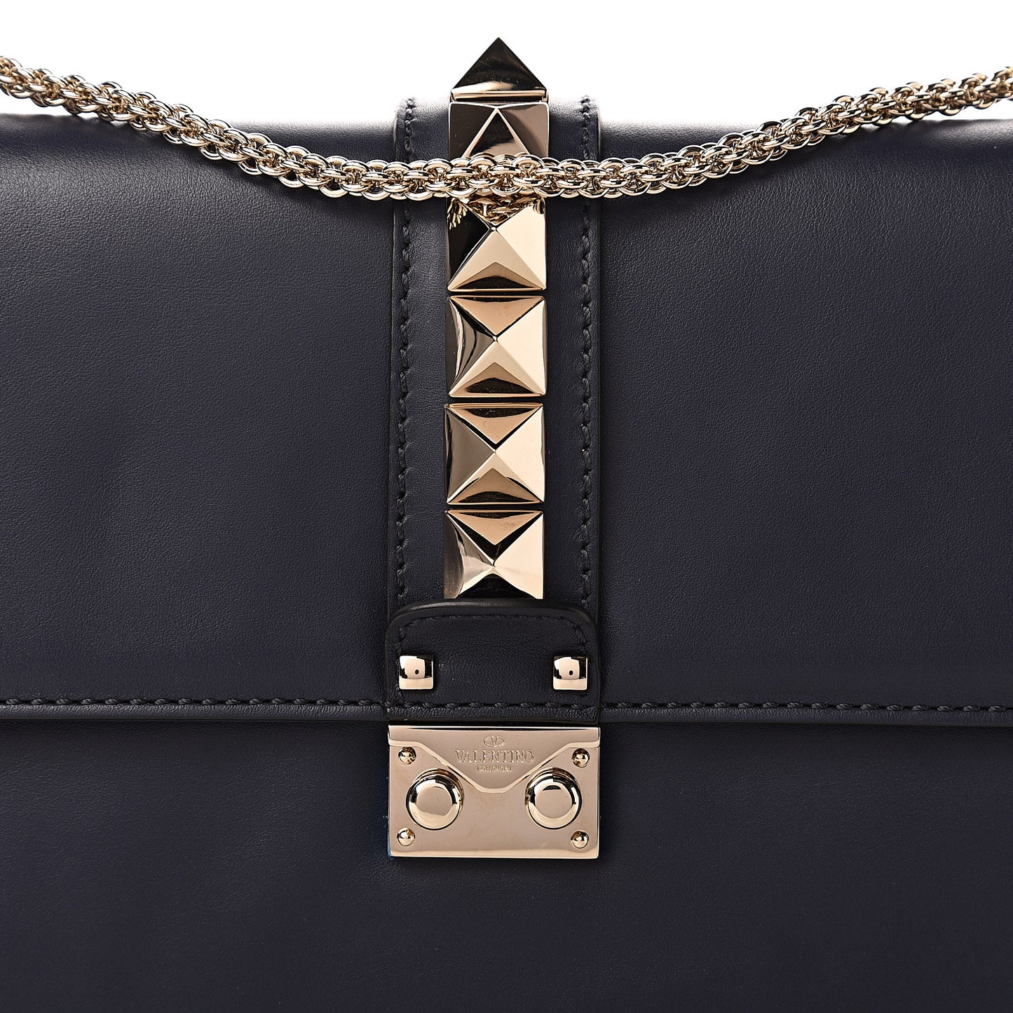 Vitello Medium Glam Lock Rockstud Flap Marine