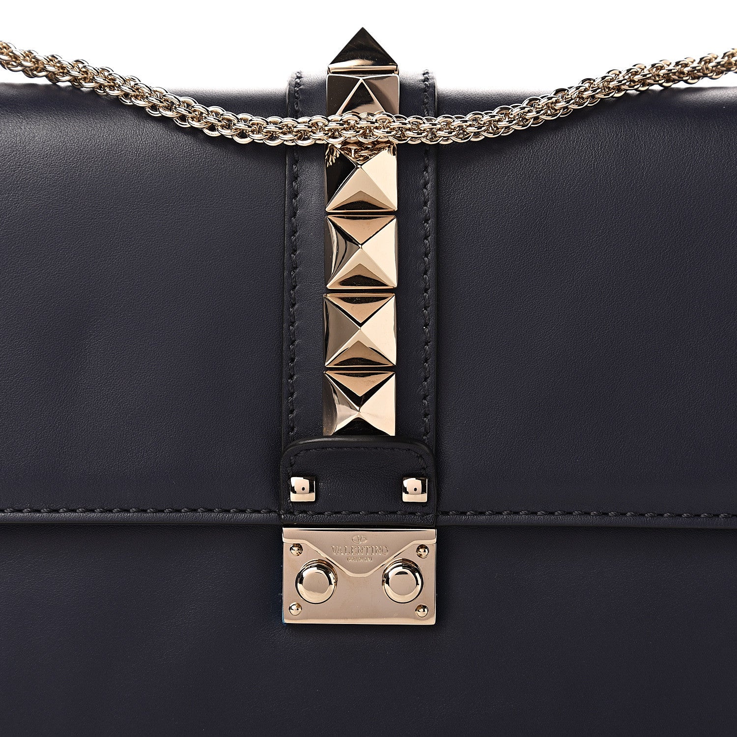 Valentino Garavani Vitello Medium Glam Lock Rockstud Flap Marine 10 of 10